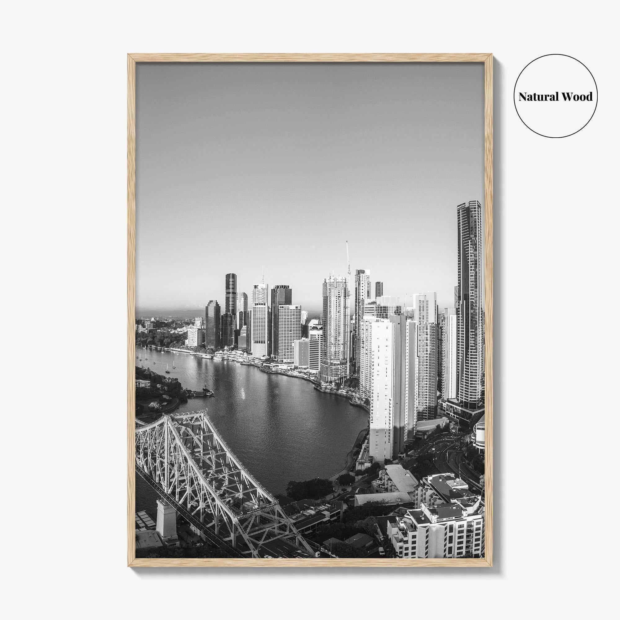 Brisbane Skyline Black and White Fine Art Photo Print, Story Bridge Queensland Poster