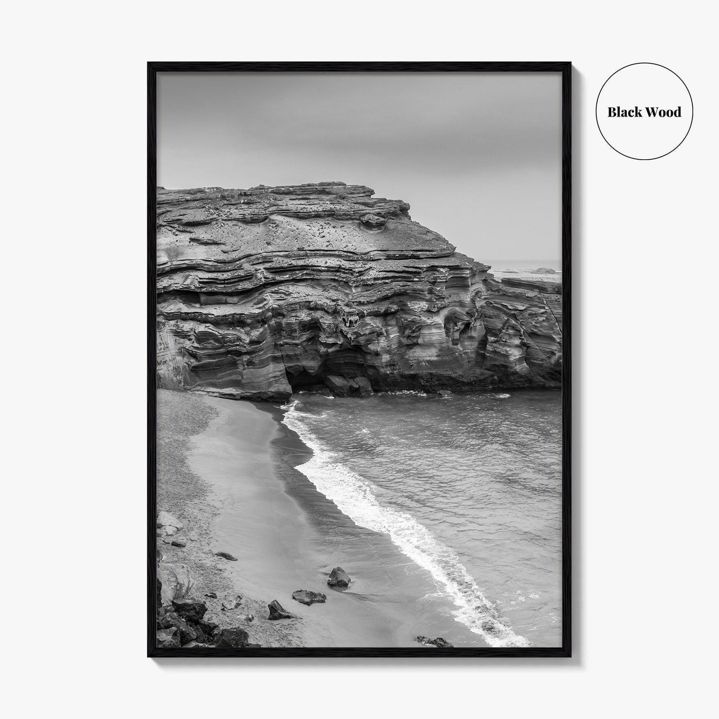 Green Sand Beach Black and White Fine Art Photo Print, Big Island Hawaii Poster