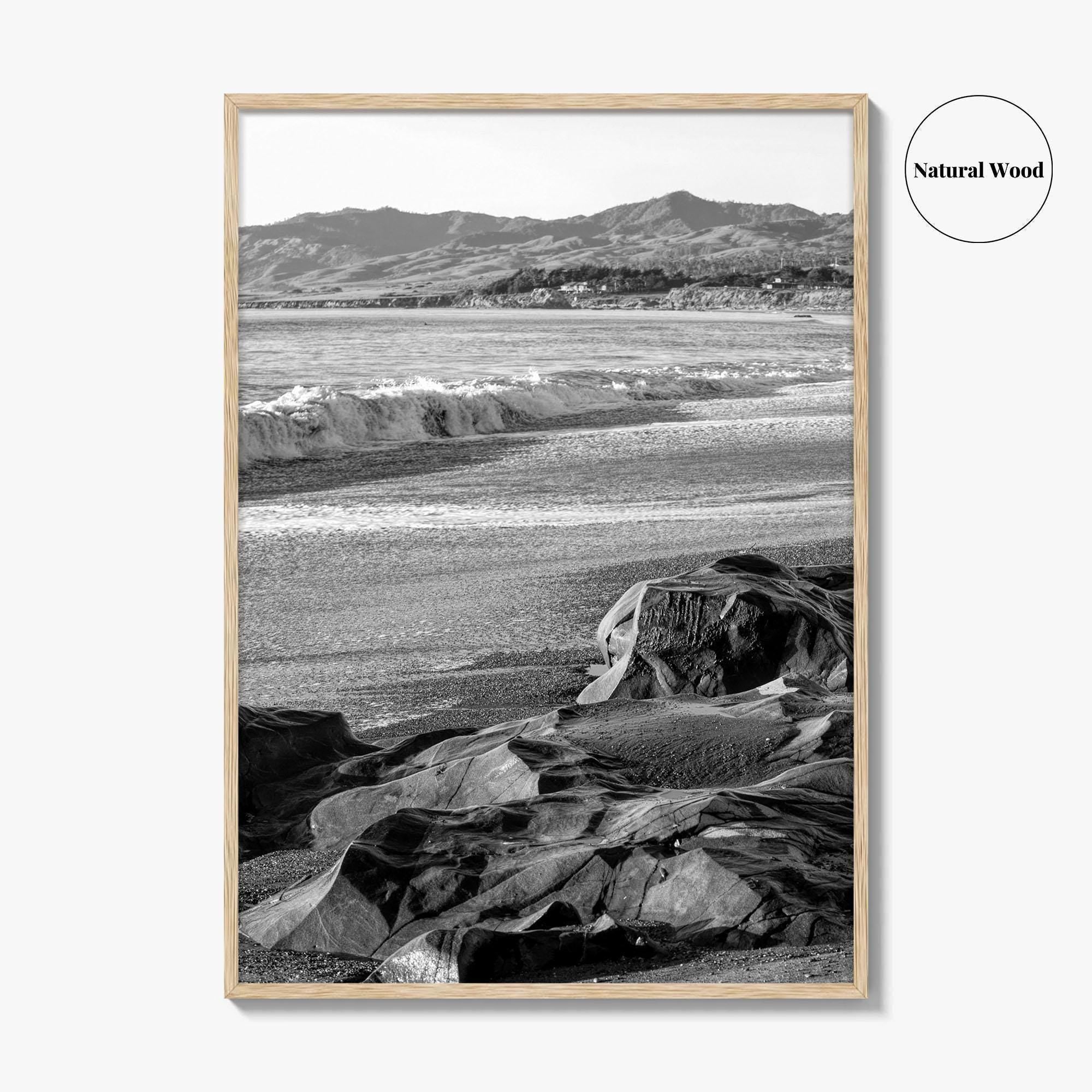 Cambria Black and White Fine Art Photo Print, California Central Coast Rocks Poster