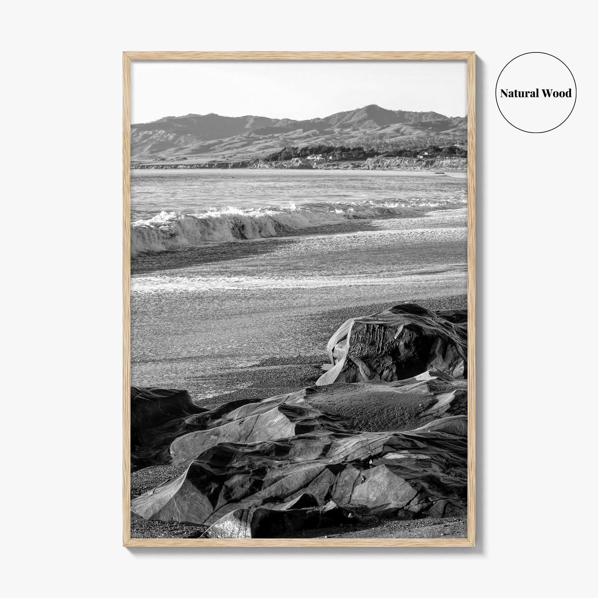 Cambria Black and White Fine Art Photo Print, California Central Coast Rocks Poster