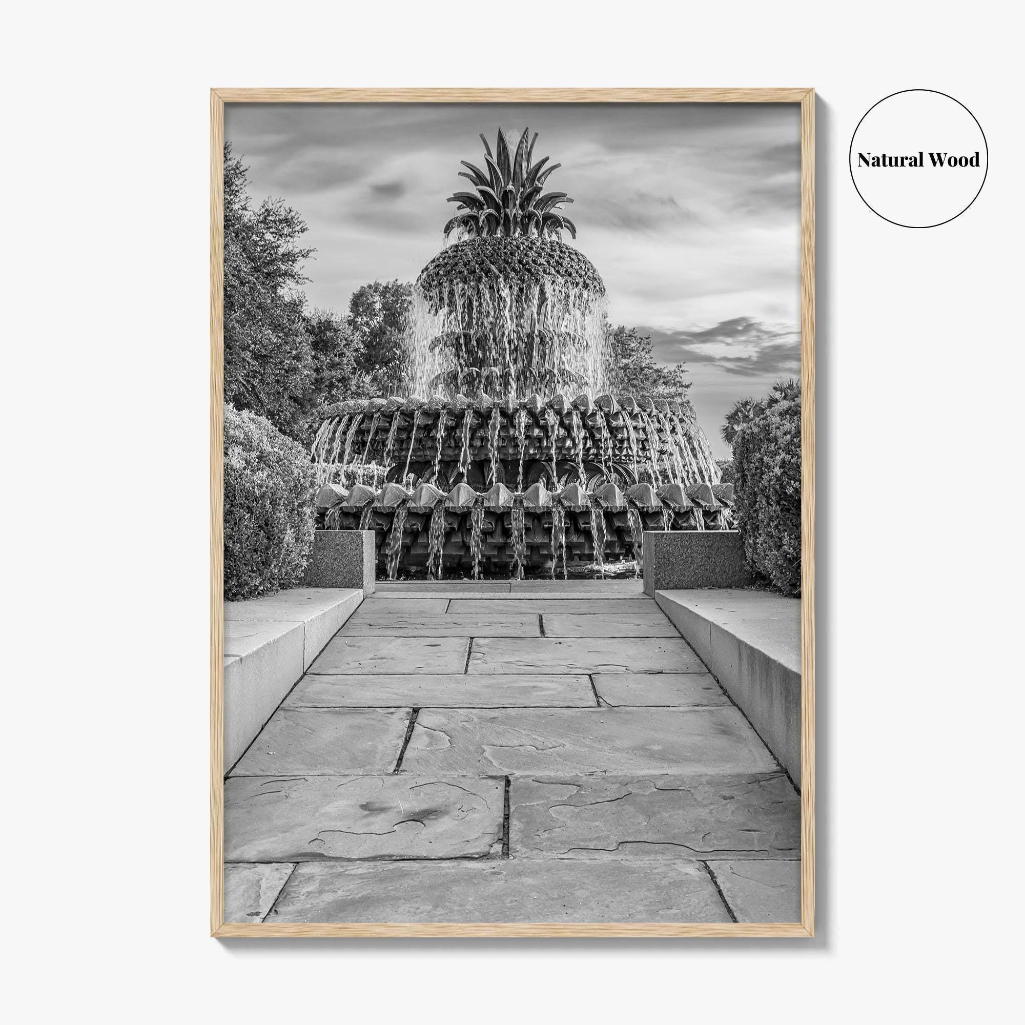 Charleston Black and White Fine Art Photo Print, Pineapple Fountain, South Carolina Poster