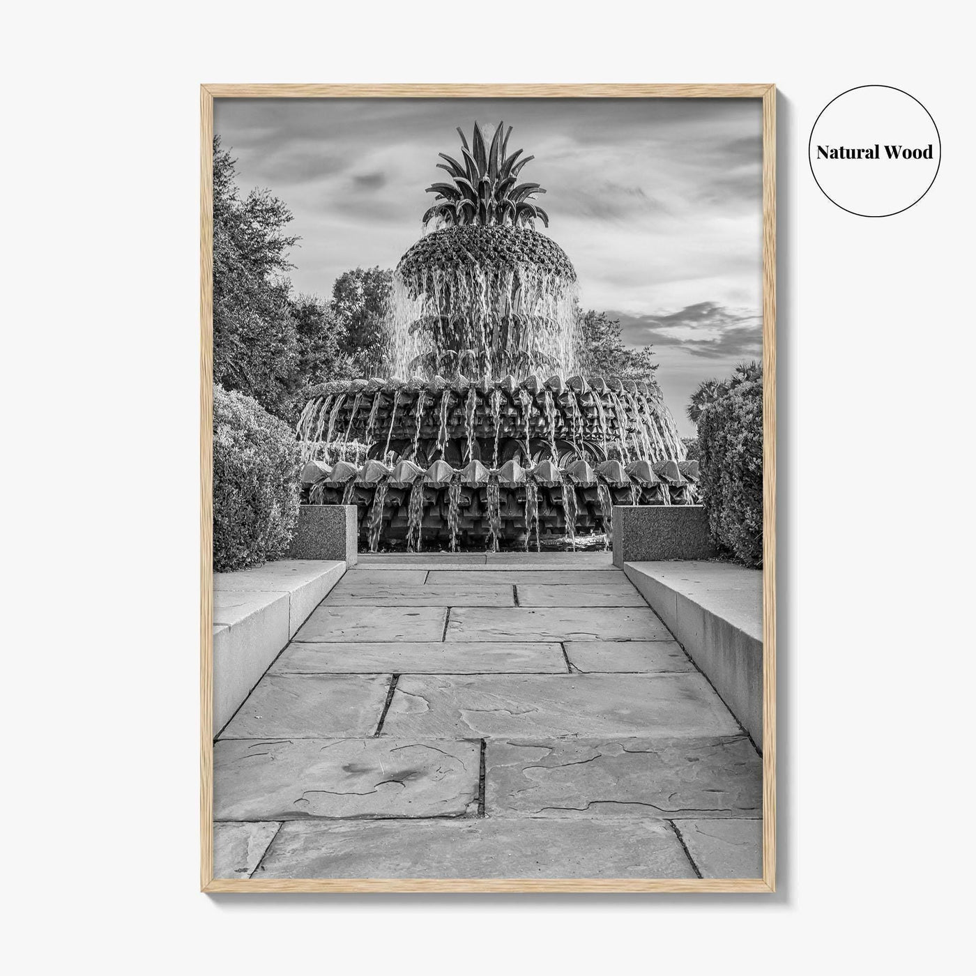 Charleston Black and White Fine Art Photo Print, Pineapple Fountain, South Carolina Poster