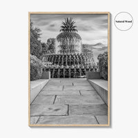 Charleston Black and White Fine Art Photo Print, Pineapple Fountain, South Carolina Poster