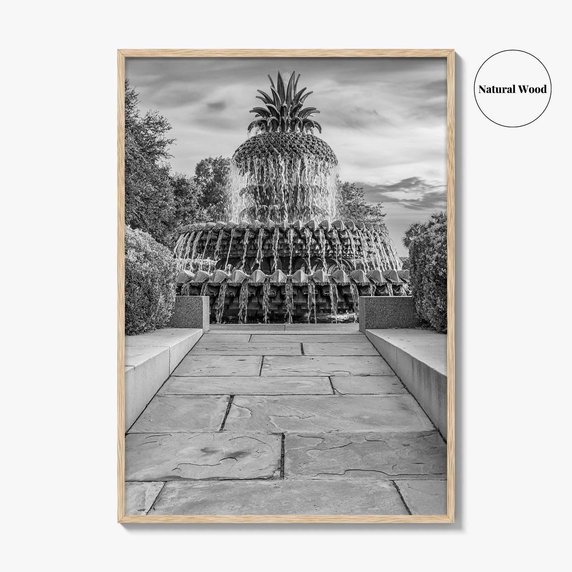 Charleston Black and White Fine Art Photo Print, Pineapple Fountain, South Carolina Poster