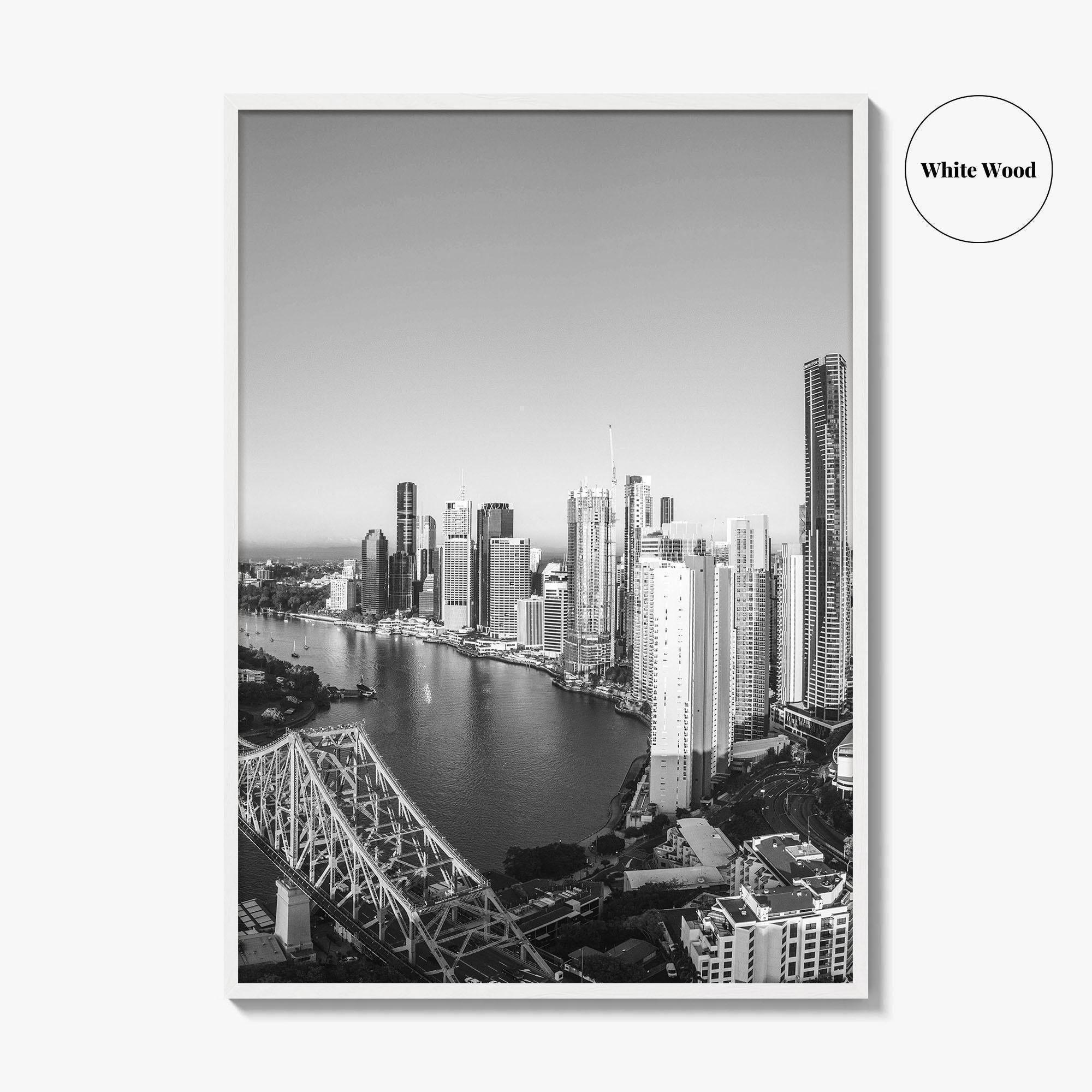Brisbane Skyline Black and White Fine Art Photo Print, Story Bridge Queensland Poster