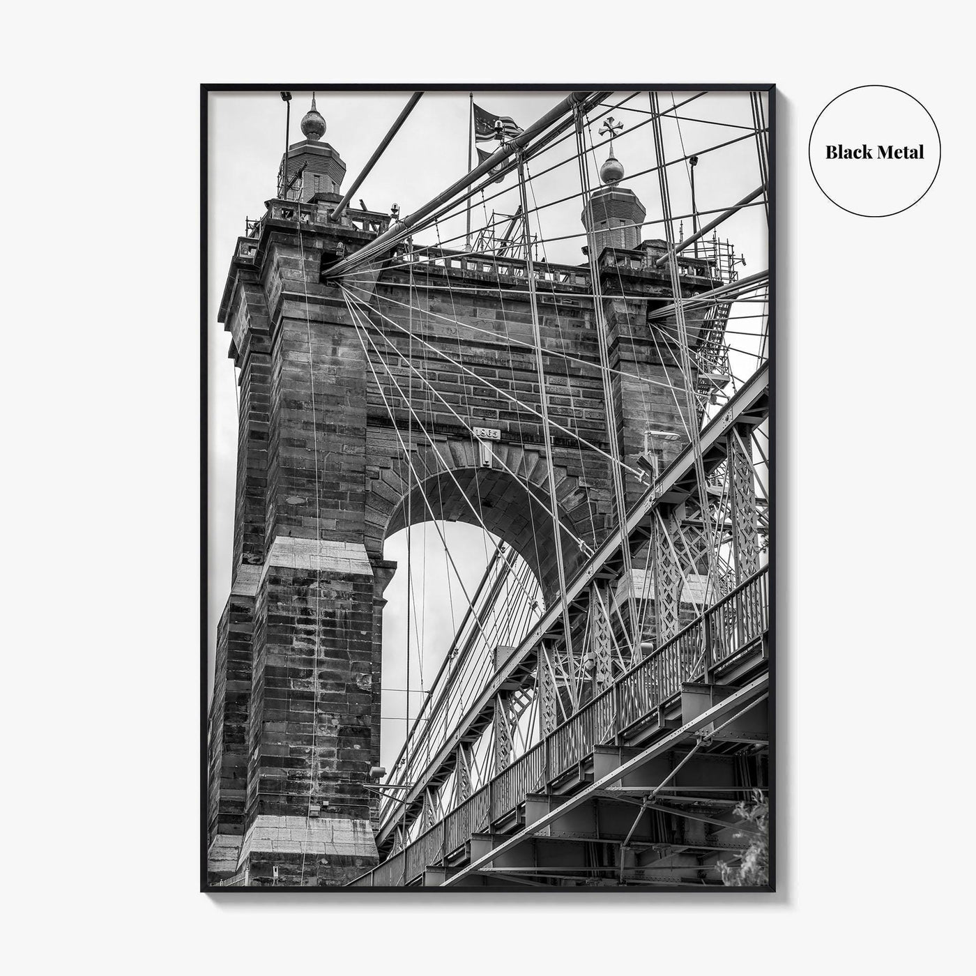 Cincinnati Black and White Fine Art Photo Print, Roebling Bridge, Ohio River, USA Poster