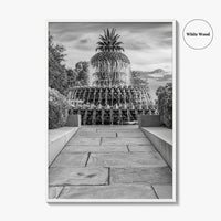 Charleston Black and White Fine Art Photo Print, Pineapple Fountain, South Carolina Poster