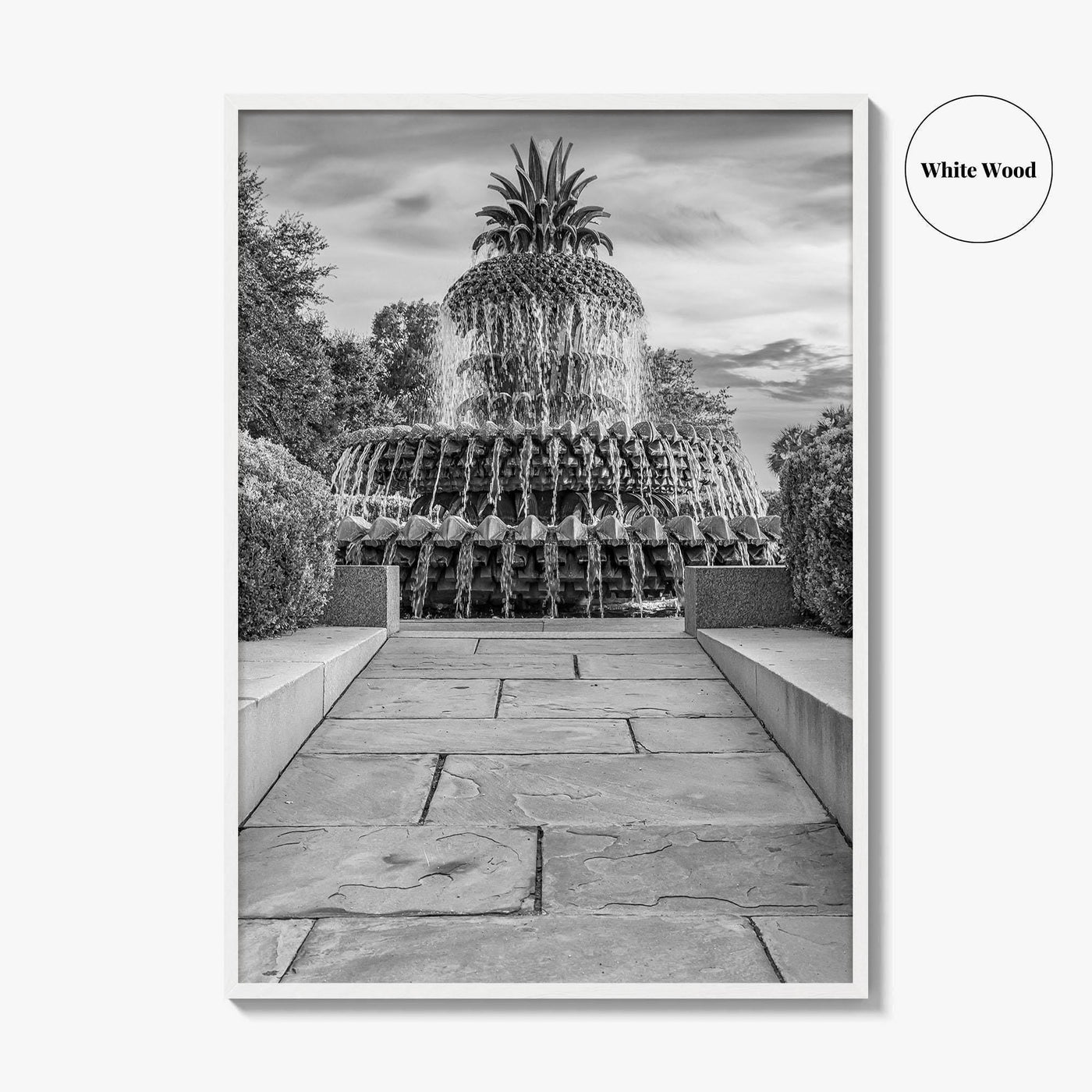 Charleston Black and White Fine Art Photo Print, Pineapple Fountain, South Carolina Poster