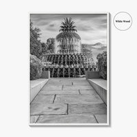 Charleston Black and White Fine Art Photo Print, Pineapple Fountain, South Carolina Poster