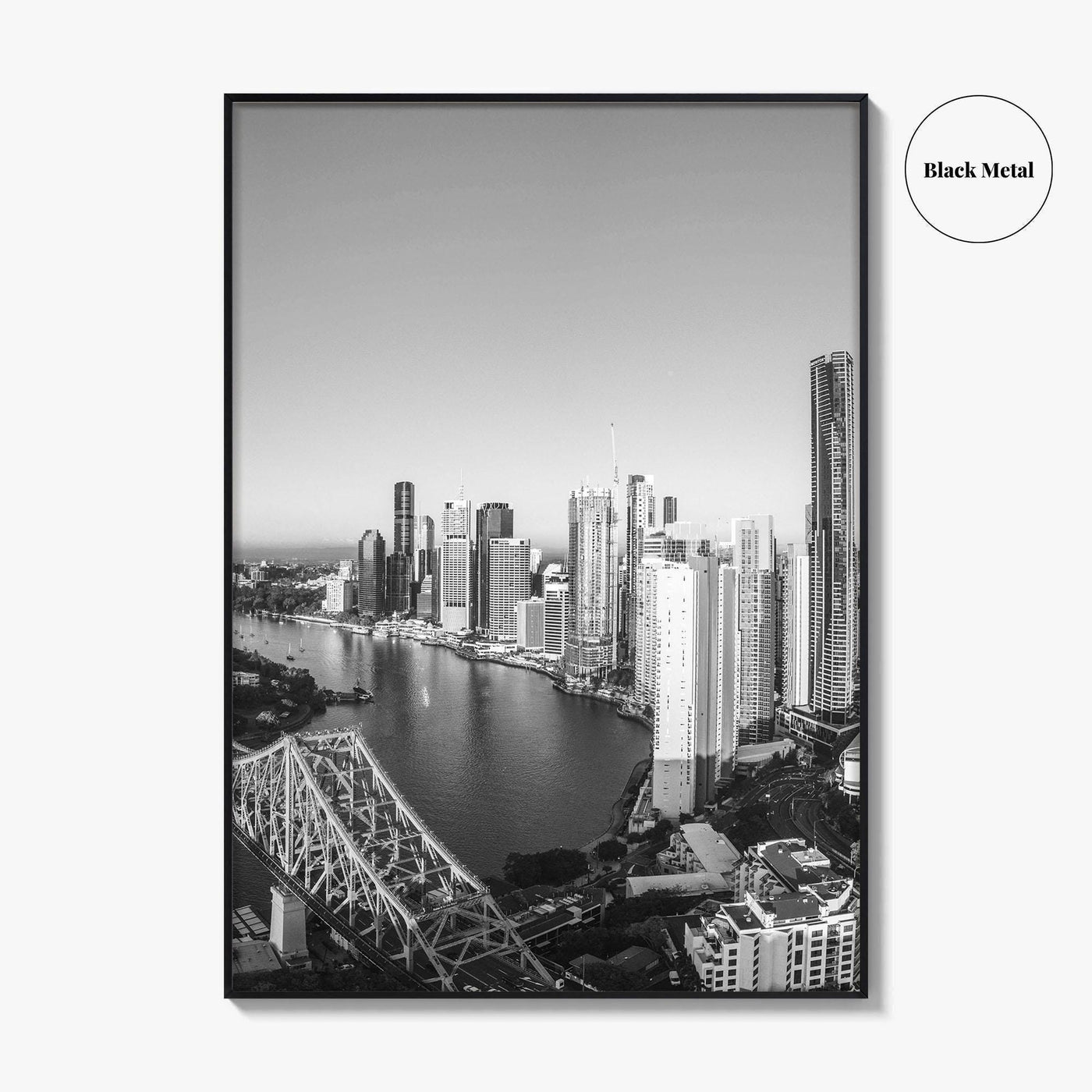 Brisbane Skyline Black and White Fine Art Photo Print, Story Bridge Queensland Poster