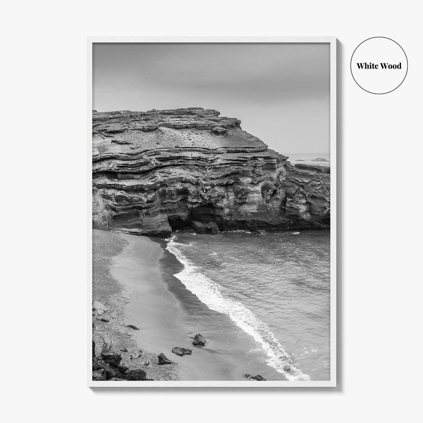 Green Sand Beach Black and White Fine Art Photo Print, Big Island Hawaii Poster