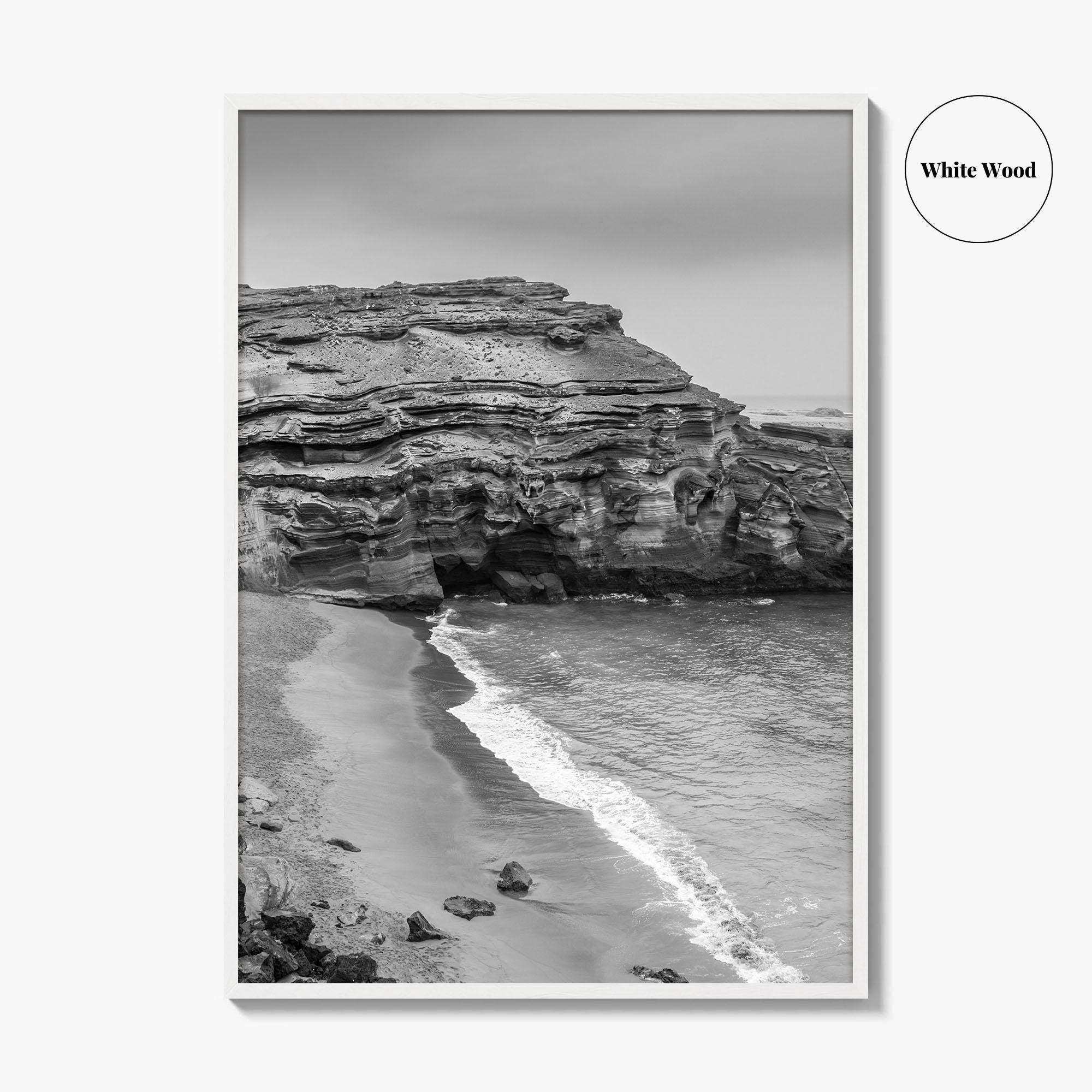 Green Sand Beach Black and White Fine Art Photo Print, Big Island Hawaii Poster