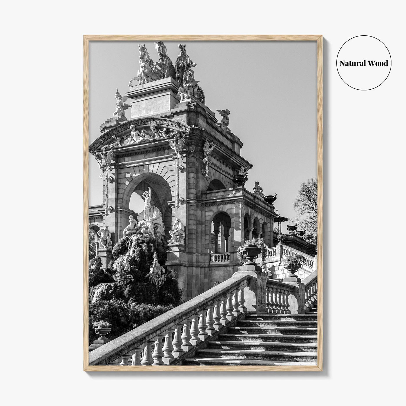 Barcelona Black and White Fine Art Photo Print, Ciutadella Park Cascada, Spain Wall Poster