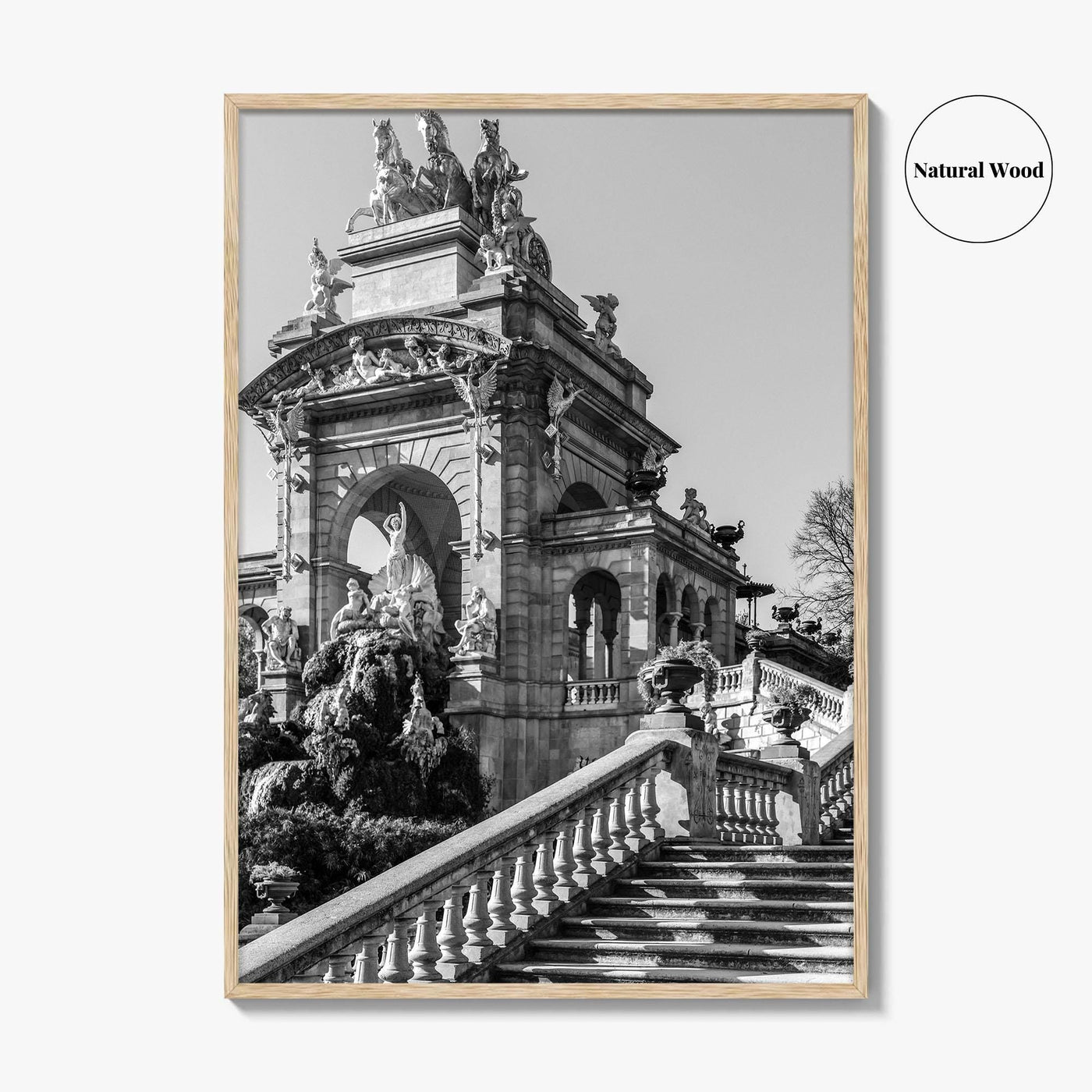 Barcelona Black and White Fine Art Photo Print, Ciutadella Park Cascada, Spain Wall Poster