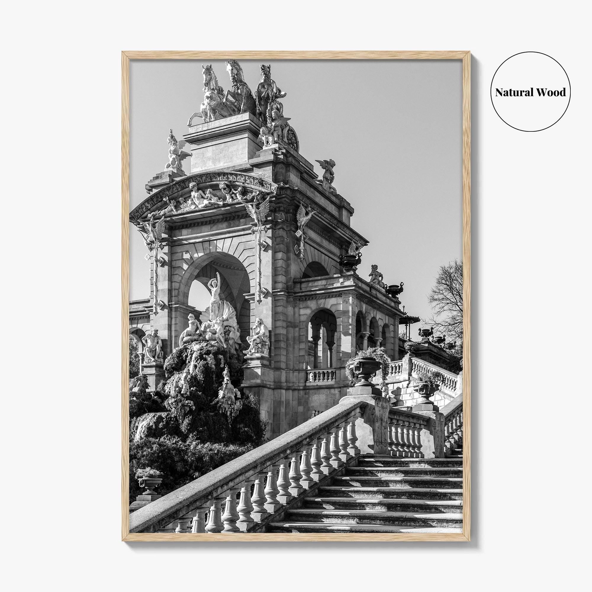 Barcelona Black and White Fine Art Photo Print, Ciutadella Park Cascada, Spain Wall Poster