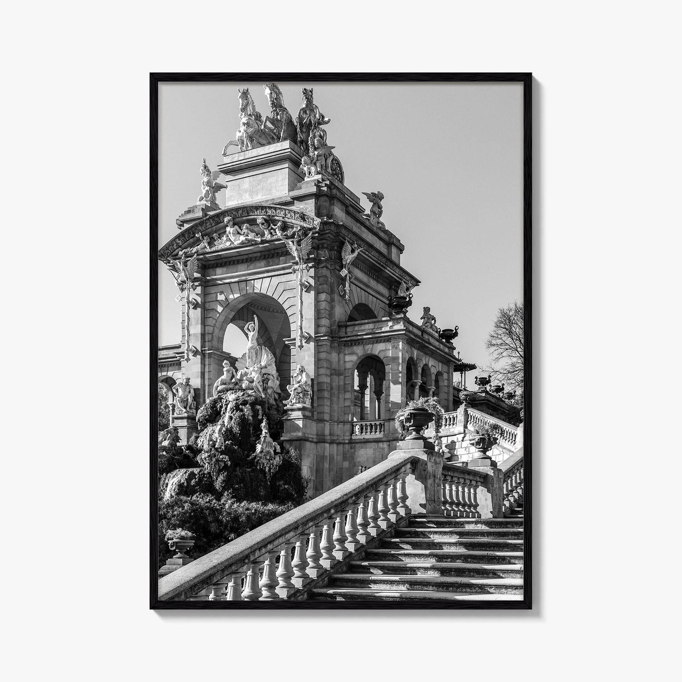 Barcelona Black and White Fine Art Photo Print, Ciutadella Park Cascada, Spain Wall Poster