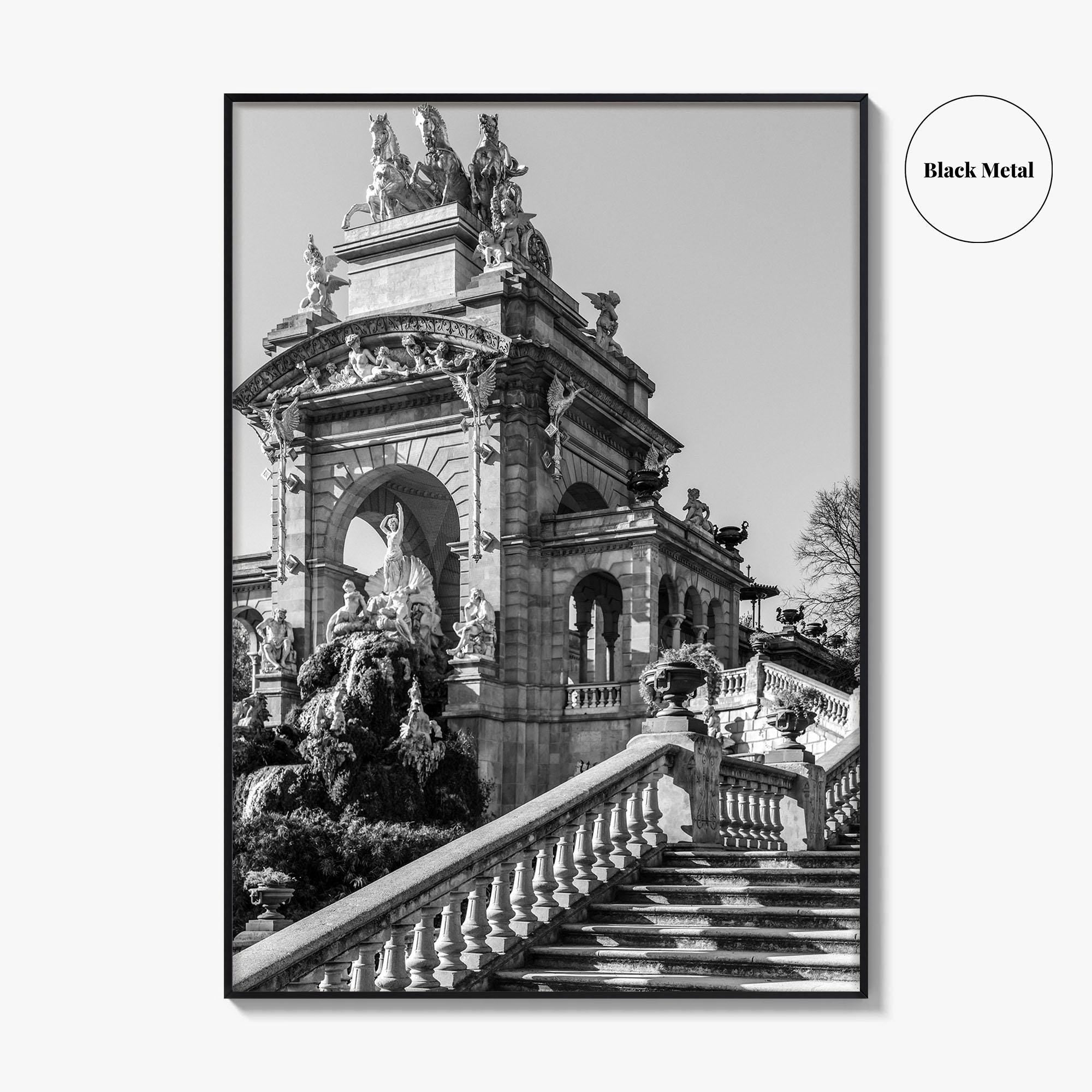 Barcelona Black and White Fine Art Photo Print, Ciutadella Park Cascada, Spain Wall Poster