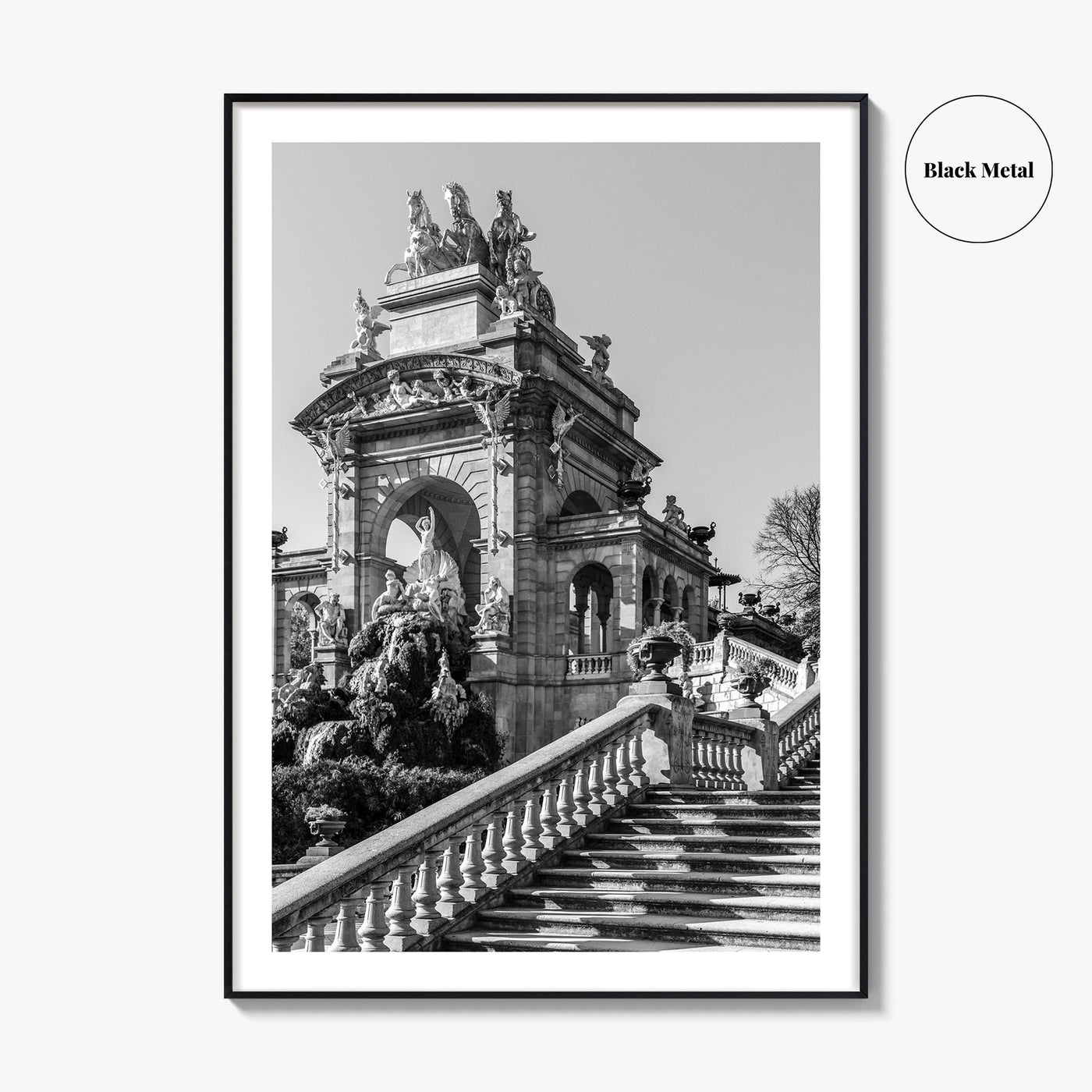 Barcelona Black and White Fine Art Photo Print, Ciutadella Park Cascada, Spain Wall Poster