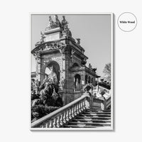 Barcelona Black and White Fine Art Photo Print, Ciutadella Park Cascada, Spain Wall Poster
