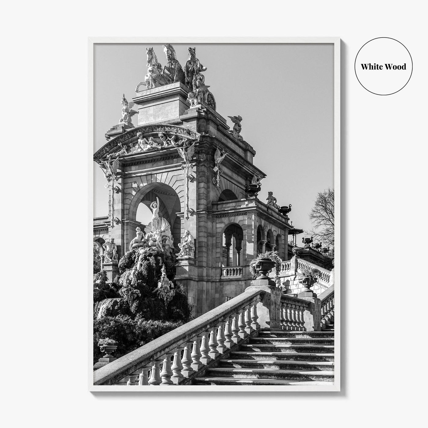 Barcelona Black and White Fine Art Photo Print, Ciutadella Park Cascada, Spain Wall Poster