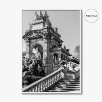 Barcelona Black and White Fine Art Photo Print, Ciutadella Park Cascada, Spain Wall Poster