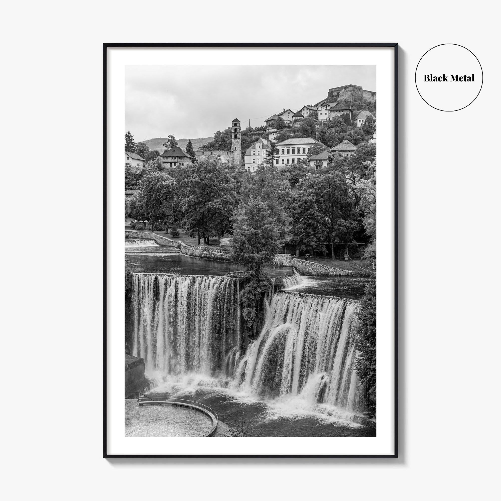 Jajce Black and White Fine Art Photo Print, Bosnia and Herzegovina, Pliva Waterfall