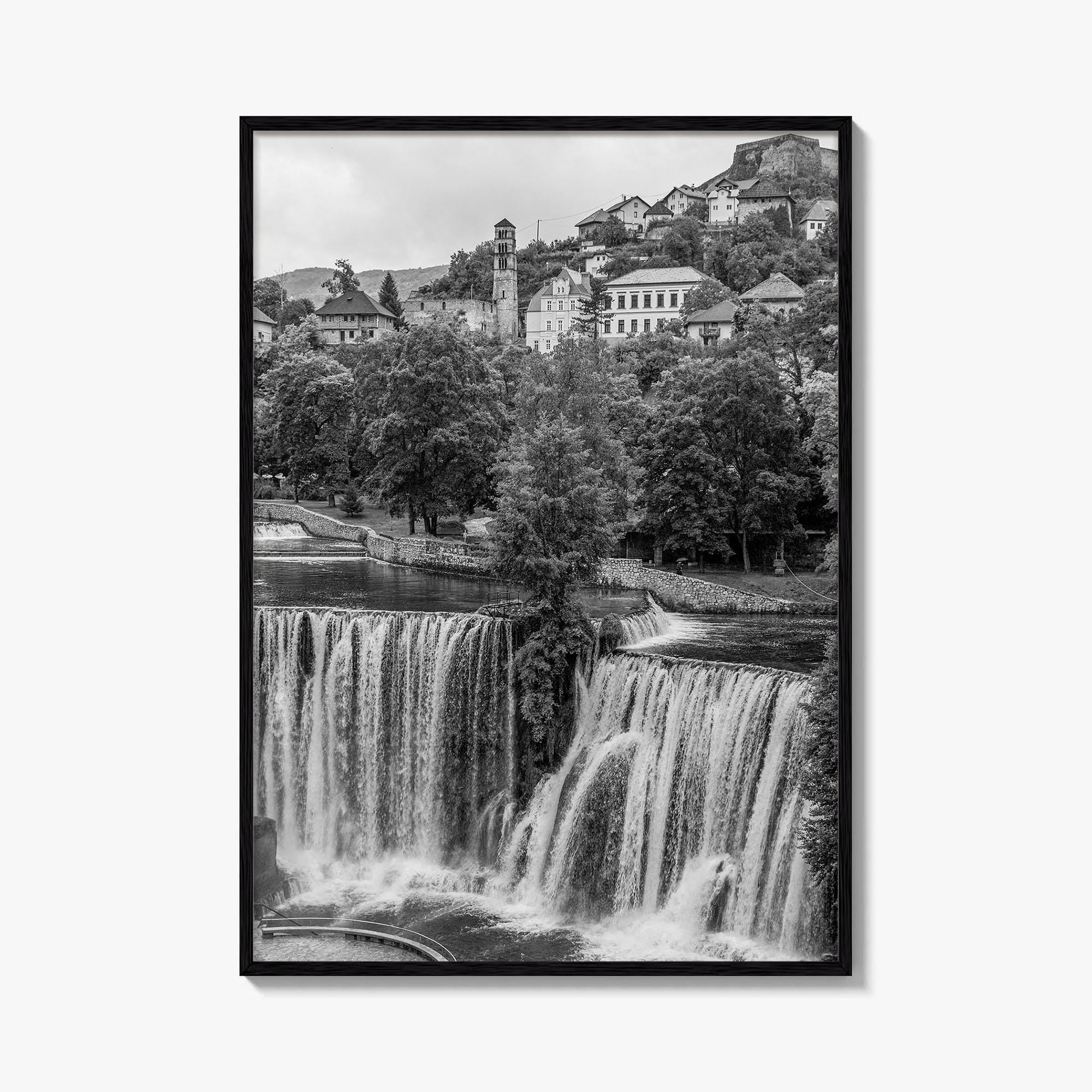 Jajce Black and White Fine Art Photo Print, Bosnia and Herzegovina, Pliva Waterfall