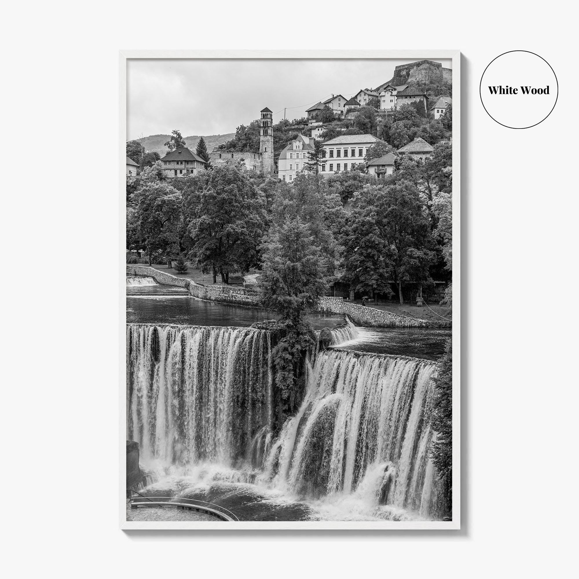 Jajce Black and White Fine Art Photo Print, Bosnia and Herzegovina, Pliva Waterfall