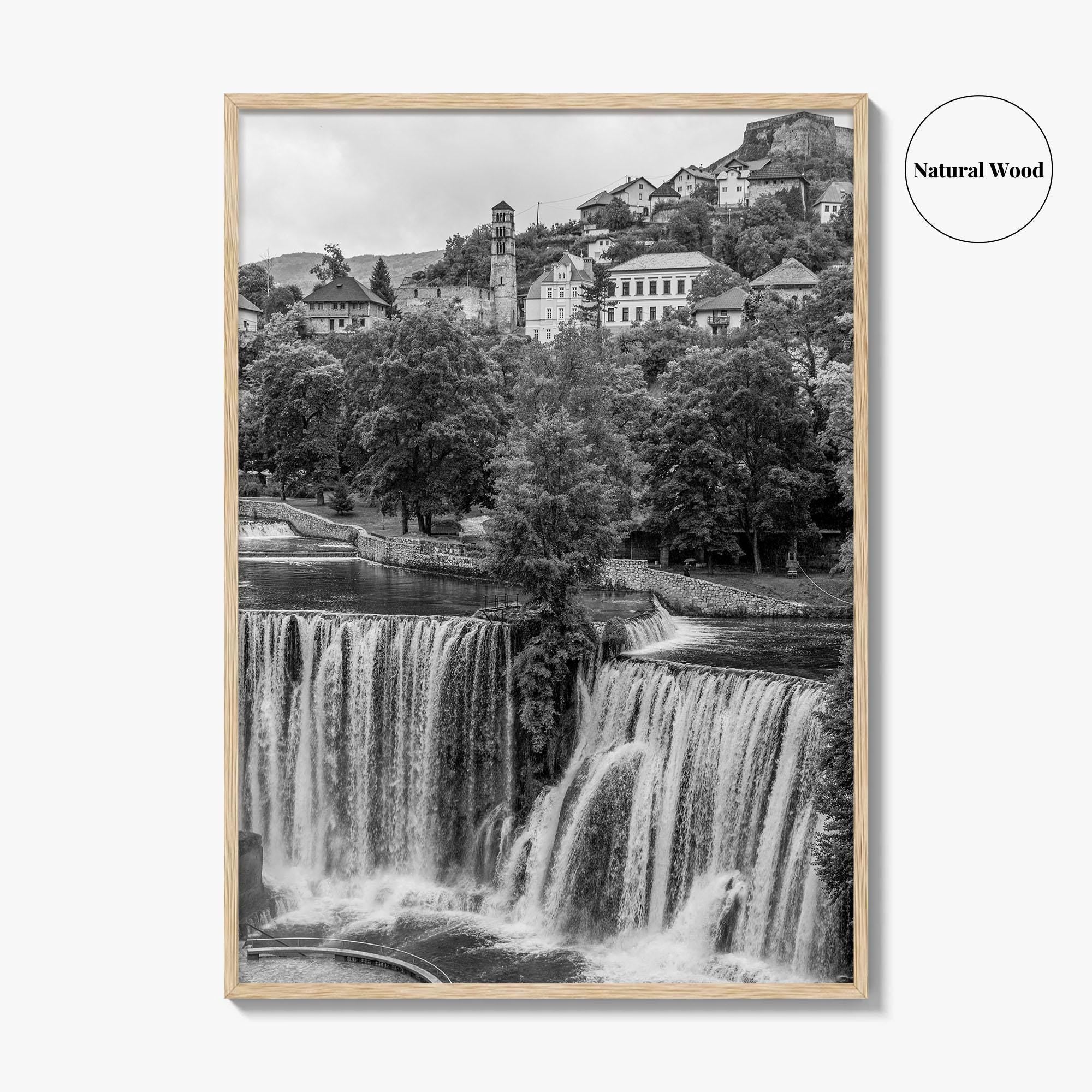 Jajce Black and White Fine Art Photo Print, Bosnia and Herzegovina, Pliva Waterfall