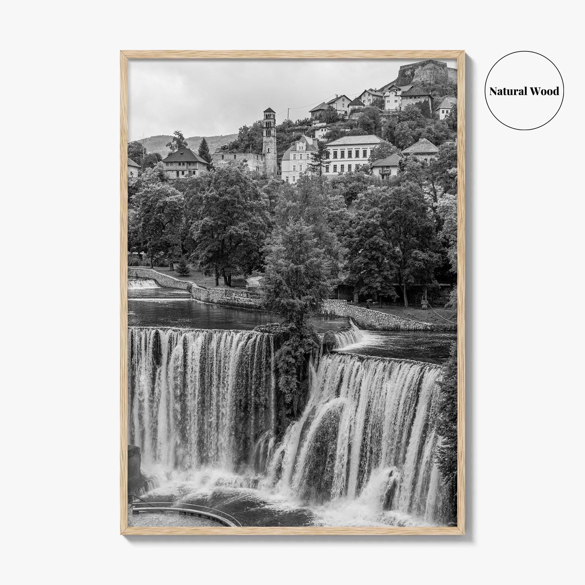 Jajce Black and White Fine Art Photo Print, Bosnia and Herzegovina, Pliva Waterfall