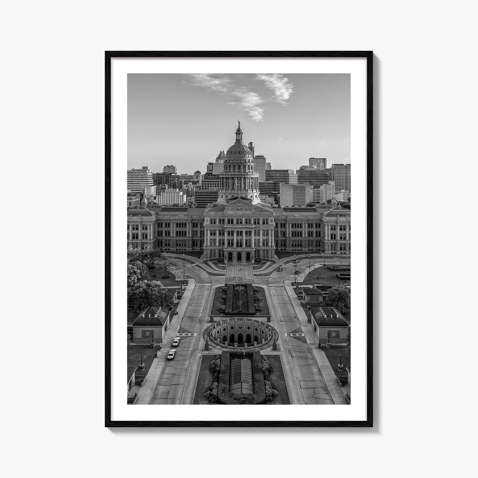 Austin Black and White Fine Art Photo Print, Texas State Capitol, TX, Poster