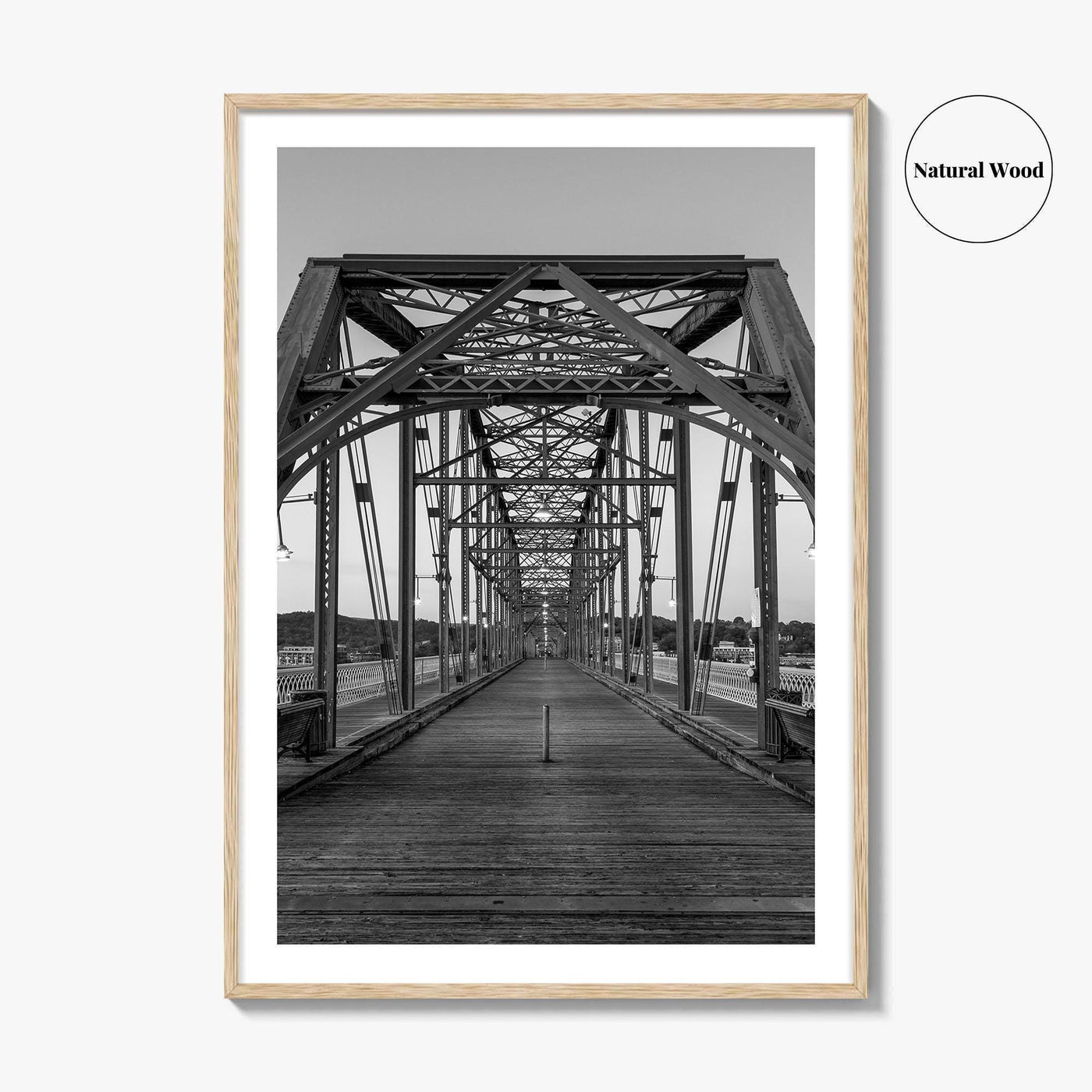 Chattanooga Black and White Fine Art Photo Print, Walnut Street Bridge, Tennessee USA Poster