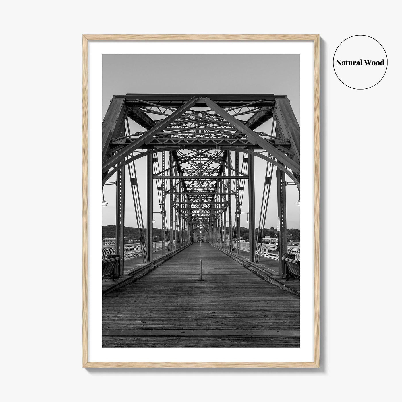 Chattanooga Black and White Fine Art Photo Print, Walnut Street Bridge, Tennessee USA Poster