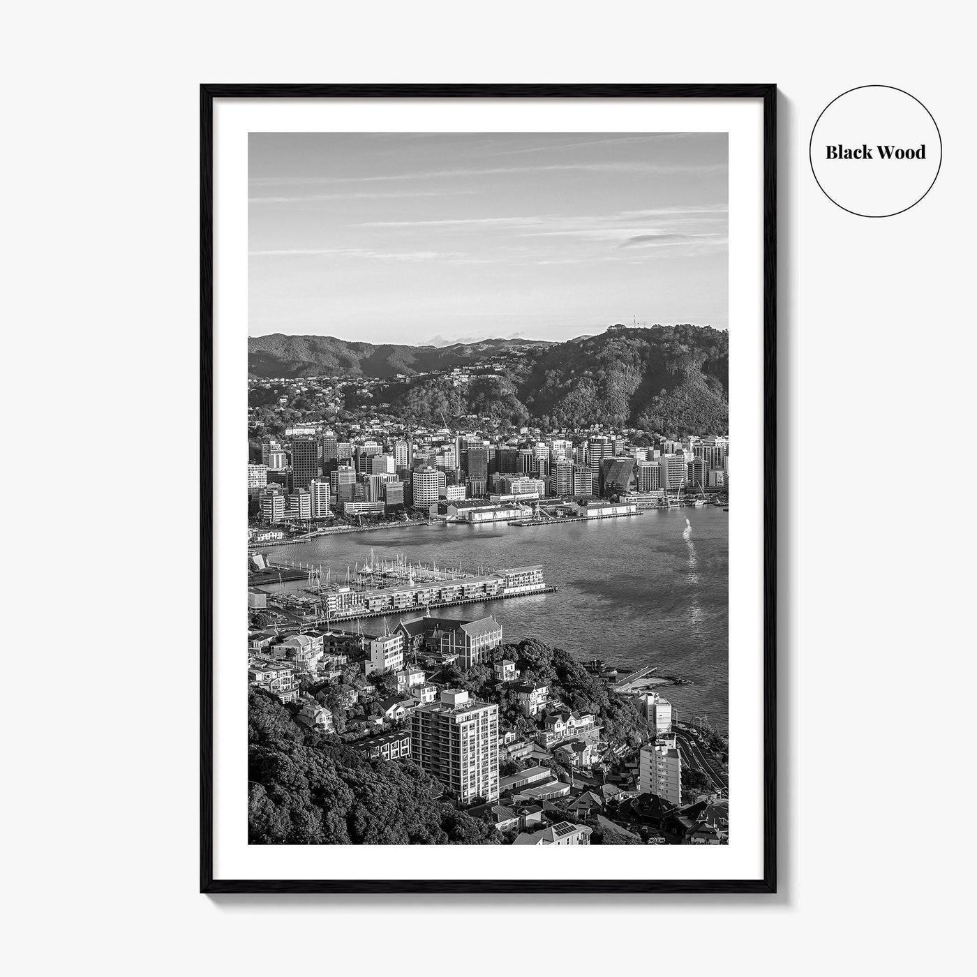 Wellington Skyline Black and White Fine Art Photo Print, Mount Victoria, New Zealand Poster