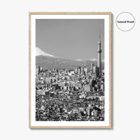Tokyo Skyline Black and White Fine Art Photo Print, Mt Fuji Skytree Japan Poster
