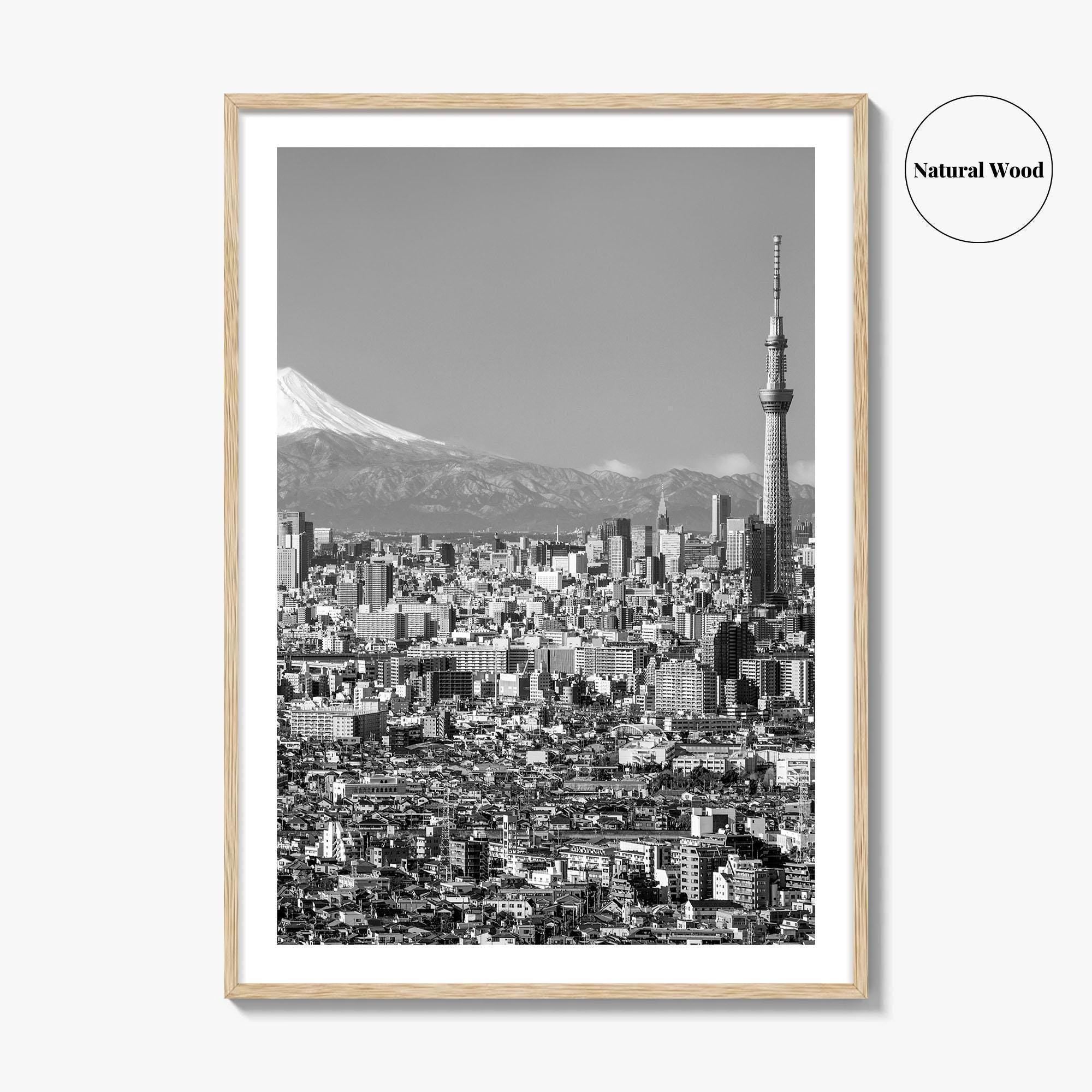 Tokyo Skyline Black and White Fine Art Photo Print, Mt Fuji Skytree Japan Poster
