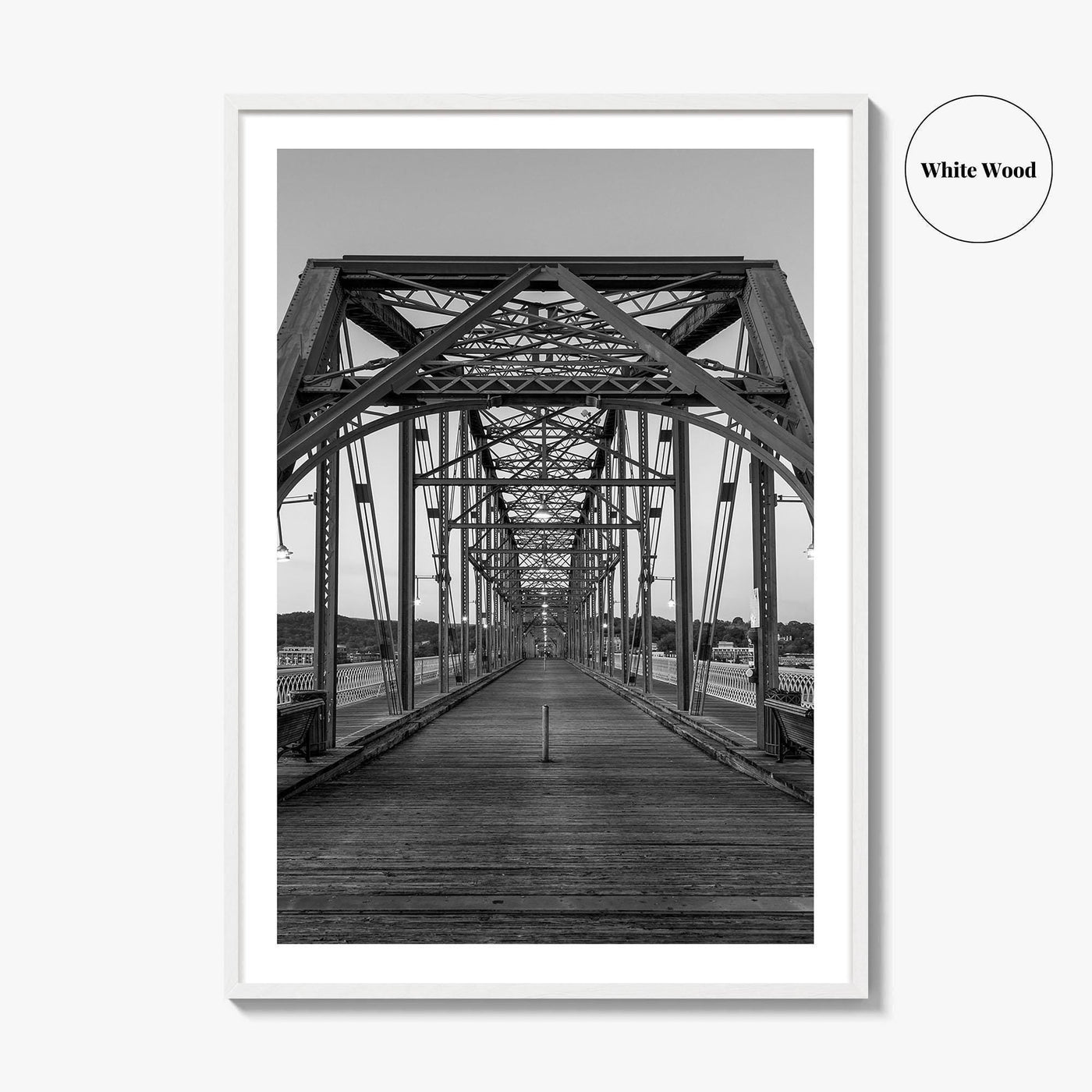 Chattanooga Black and White Fine Art Photo Print, Walnut Street Bridge, Tennessee USA Poster