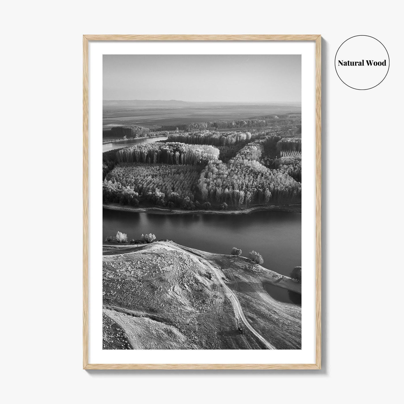 Danube River Romania Black and White Fine Art Photo Print, Dobrogea, Aerial View, Poster