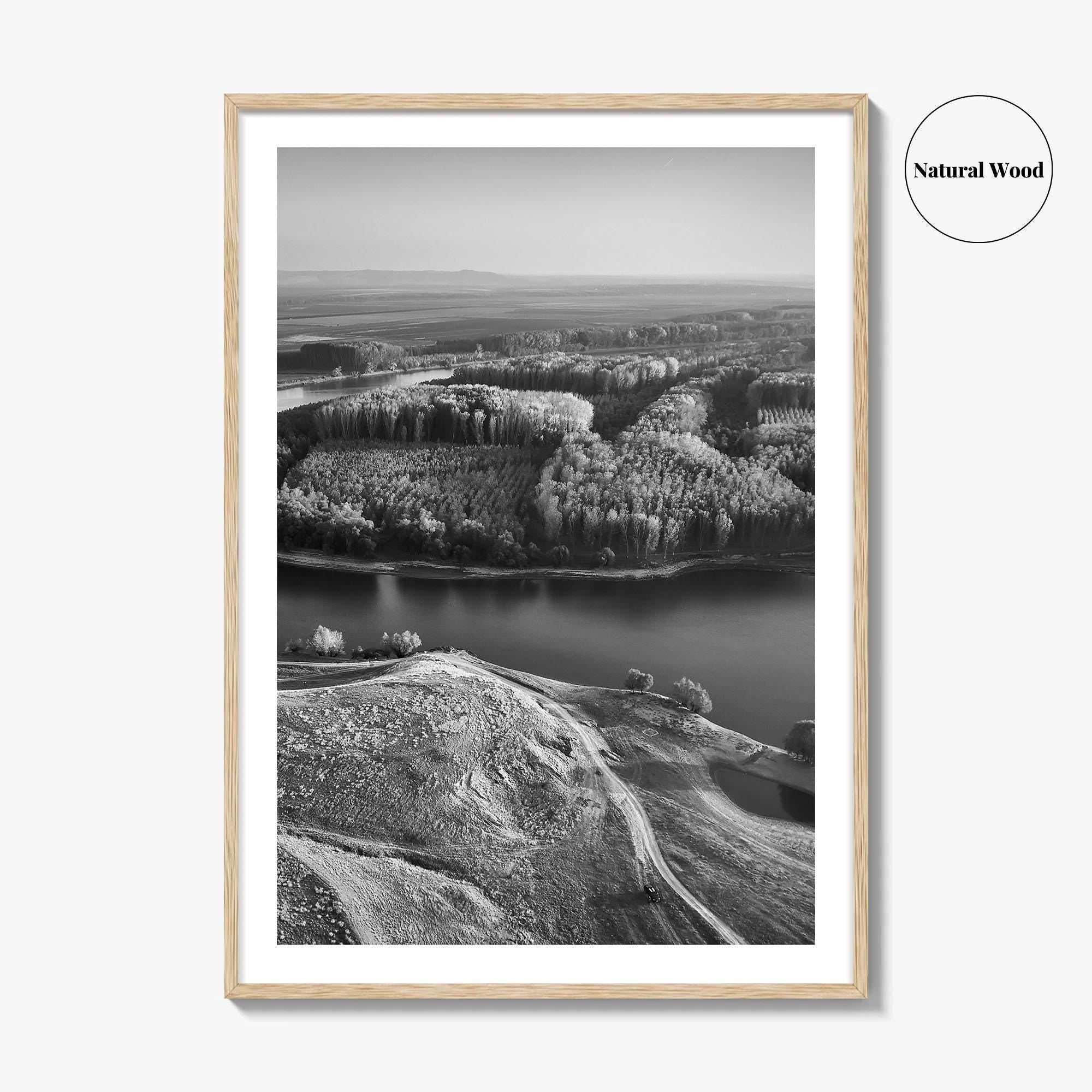 Danube River Romania Black and White Fine Art Photo Print, Dobrogea, Aerial View, Poster