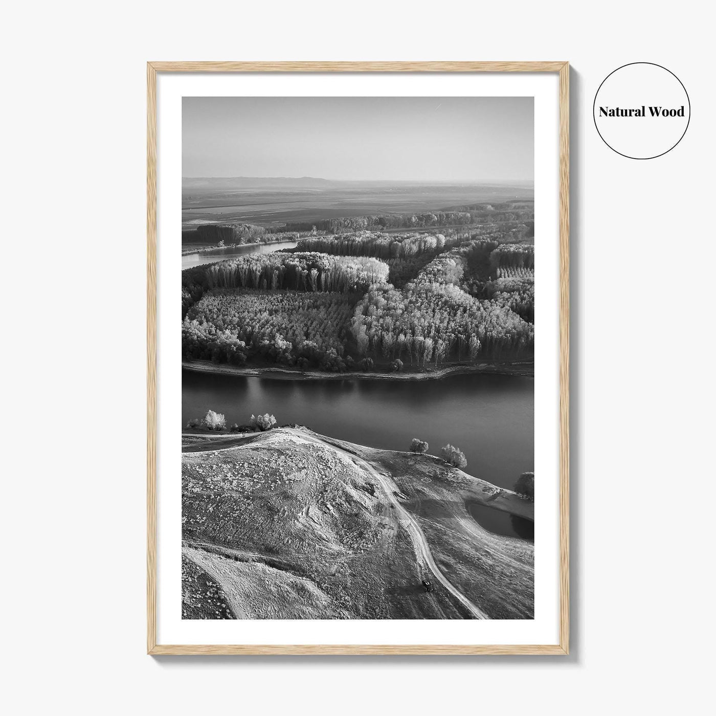 Danube River Romania Black and White Fine Art Photo Print, Dobrogea, Aerial View, Poster