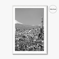 Tokyo Skyline Black and White Fine Art Photo Print, Mt Fuji Skytree Japan Poster