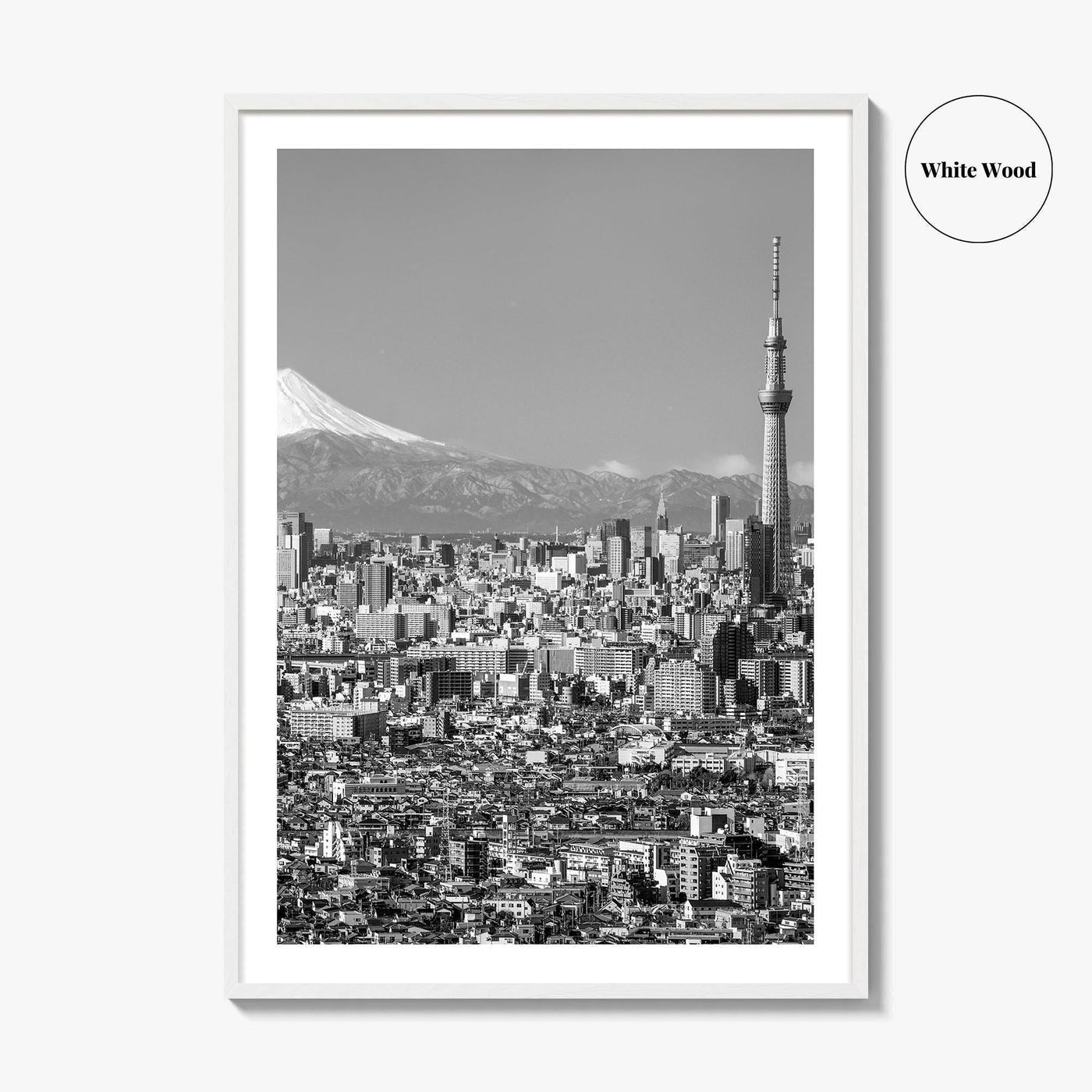 Tokyo Skyline Black and White Fine Art Photo Print, Mt Fuji Skytree Japan Poster
