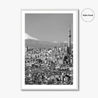 Tokyo Skyline Black and White Fine Art Photo Print, Mt Fuji Skytree Japan Poster