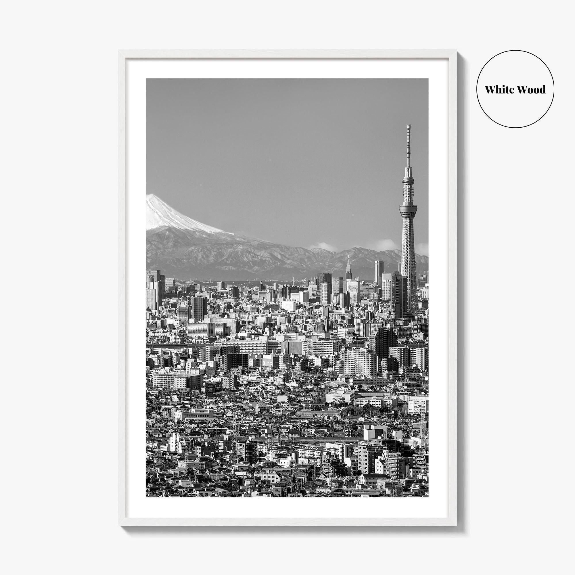 Tokyo Skyline Black and White Fine Art Photo Print, Mt Fuji Skytree Japan Poster