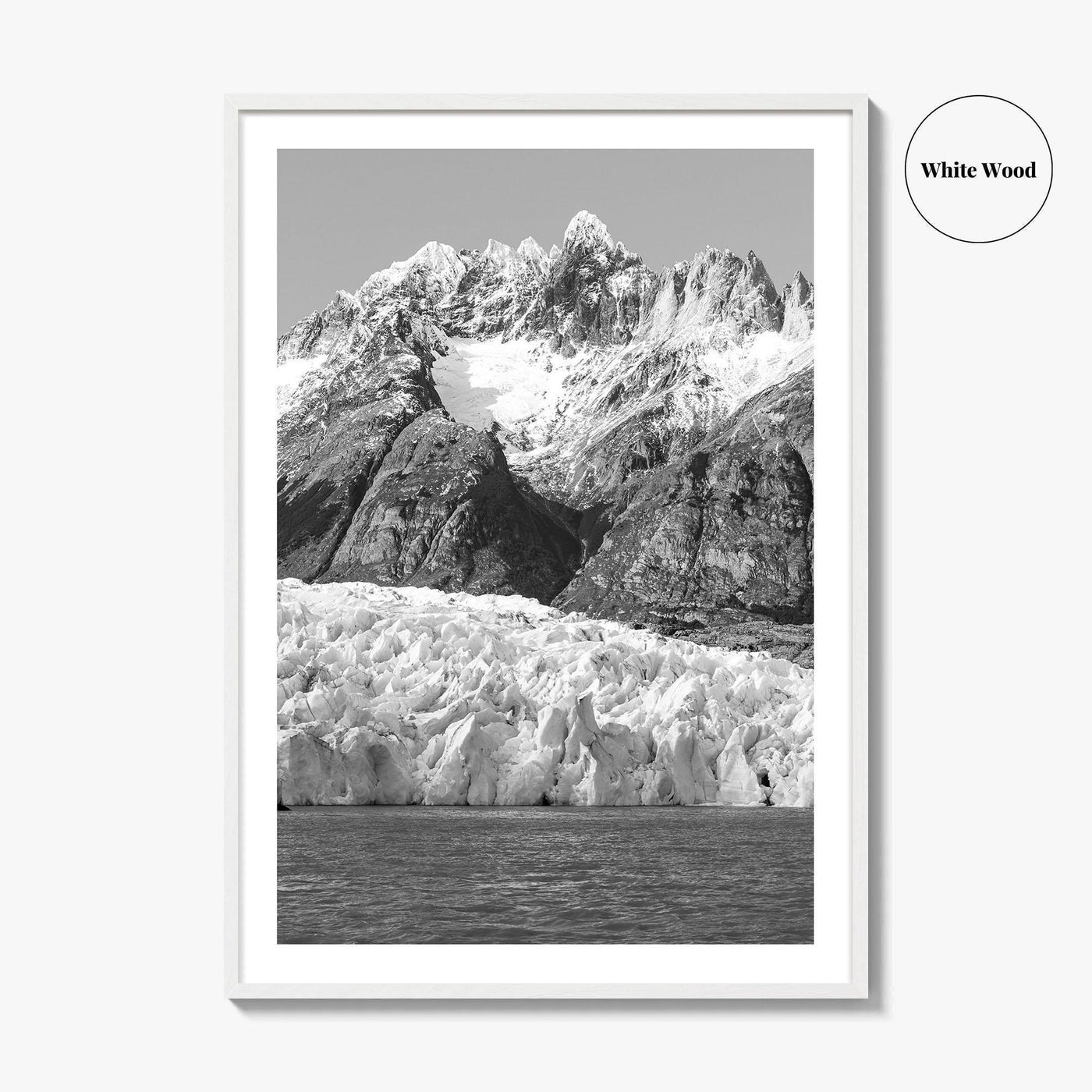 Torres del Paine Black and White Fine Art Photo Print, Grey Glacier, Patagonia Chile