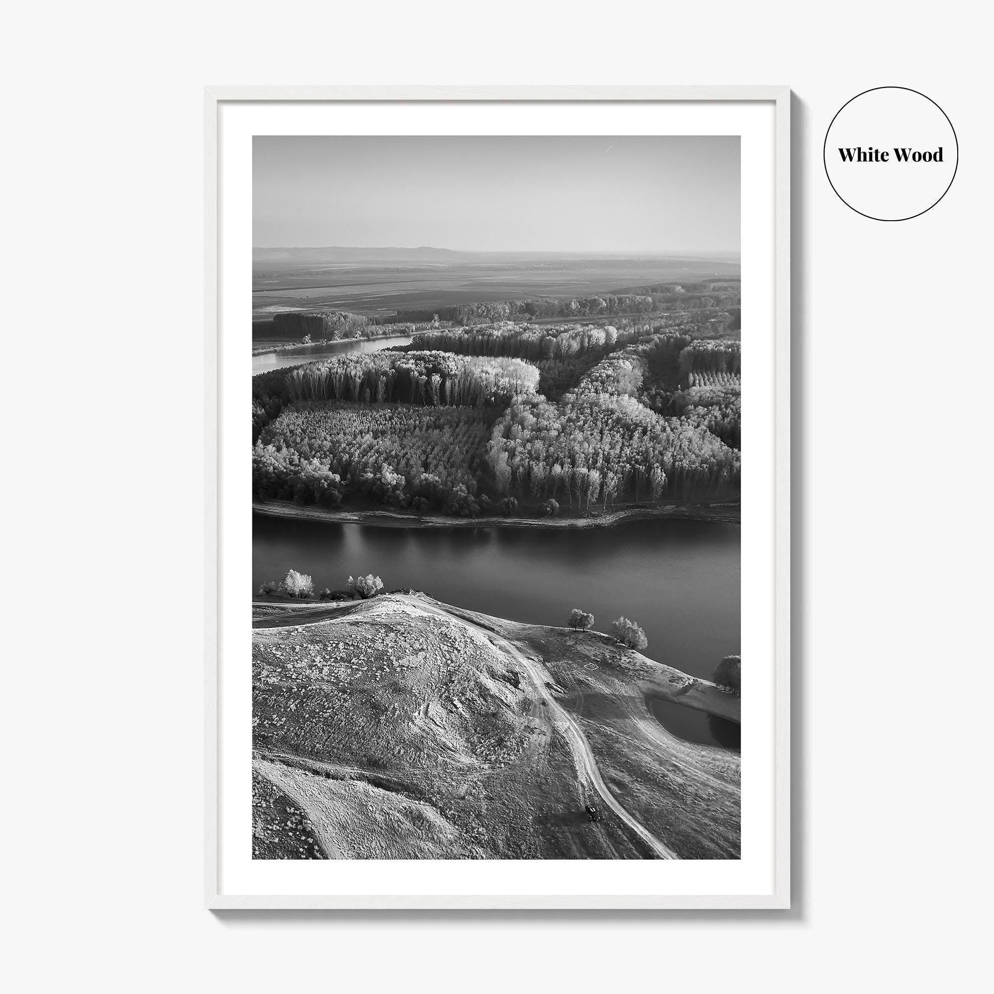 Danube River Romania Black and White Fine Art Photo Print, Dobrogea, Aerial View, Poster