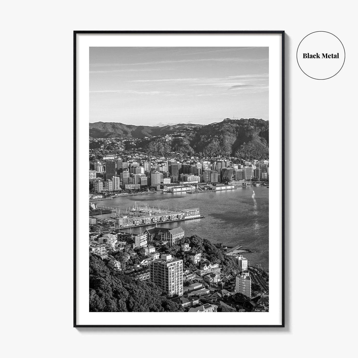 Wellington Skyline Black and White Fine Art Photo Print, Mount Victoria, New Zealand Poster