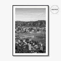 Wellington Skyline Black and White Fine Art Photo Print, Mount Victoria, New Zealand Poster