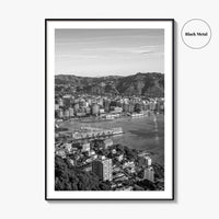 Wellington Skyline Black and White Fine Art Photo Print, Mount Victoria, New Zealand Poster