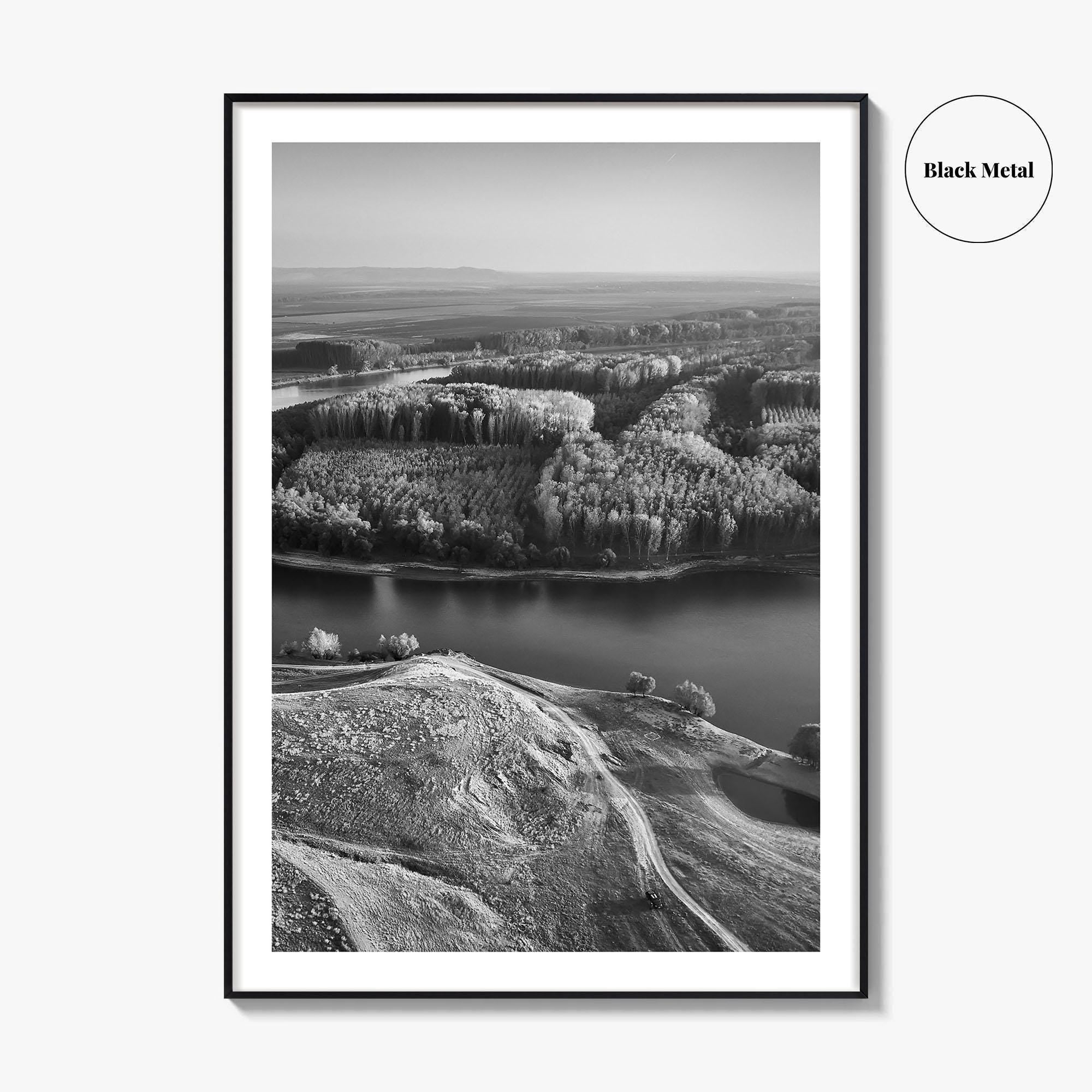 Danube River Romania Black and White Fine Art Photo Print, Dobrogea, Aerial View, Poster